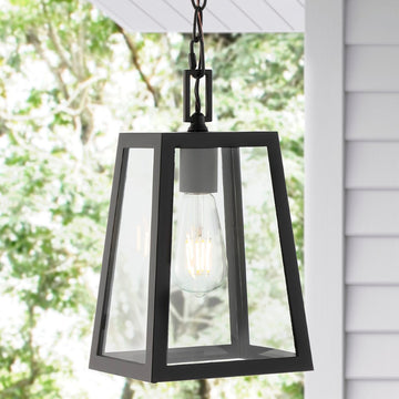 Glendale 6.75" Farmhouse Industrial Iron/Glass Outdoor LED Pendant - JONATHAN Y